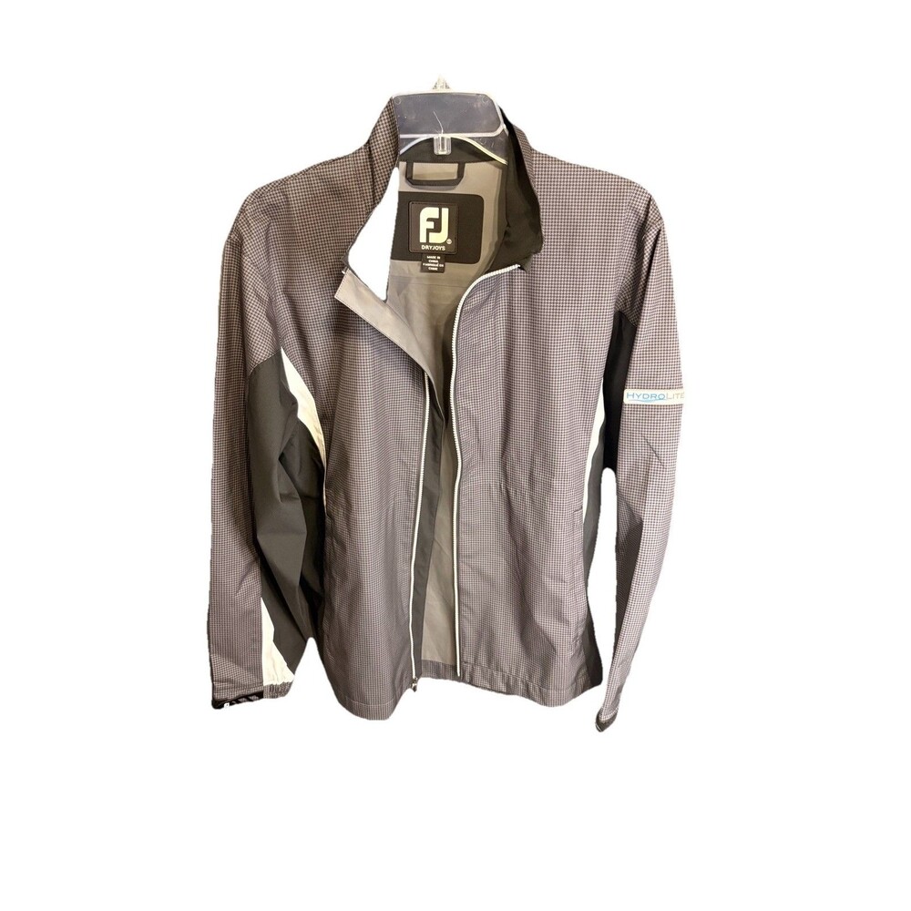 Dryjoys By Footjoy Waterproof Men's Gray Houndstooth Full-Zip Rain Coat Size S